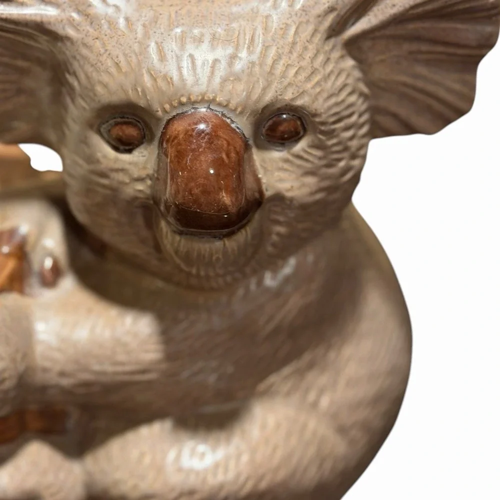 Vintage Koala Bear Planter Ceramic Tree Stump Cache Pot Kitschy Animal Decor